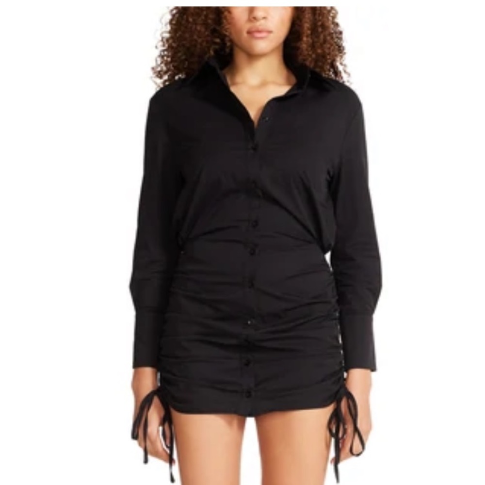 Steve Madden Black Button-Front Ruched Shirt Dress